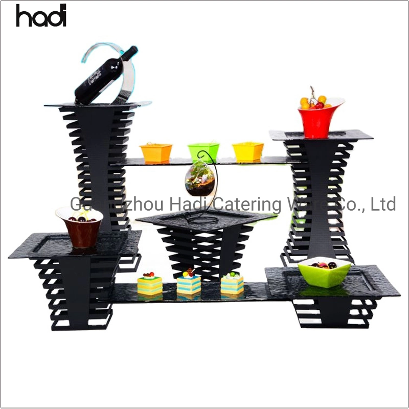 Restaurant Equipment Wholesale Buffet Display Cake Stand Modern Cater Buffet Stand Black Stainless Steel Dessert Rack