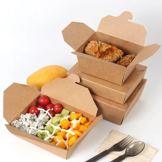 Custom Printed Eco Biodegradable Fried Chicken French Fries Hamburger to Go Takeaway Food Packaging Brown Craft Paper Box